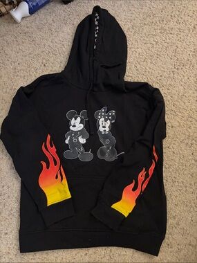 Black Mickey & Minnie Flame Sleeve Hoodie